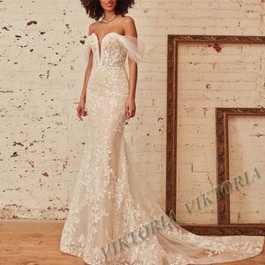 VIKTORIA moderne zeemeermin trouwjurken voor vrouw bruid off shoulder tule plooi applicaties vestidos de novia op bestelling gemaakt 240313