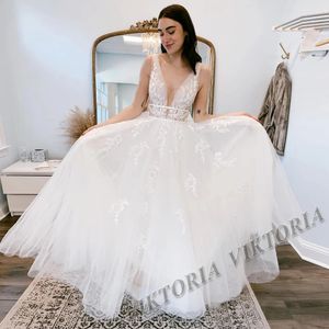 VIKTORIA Pastrol trouwjurken V-hals backless tule voor vrouwen bruid A-lijn applicaties vestidos de novia op bestelling gemaakt 240314