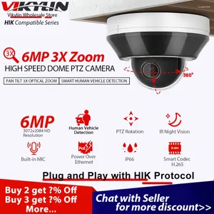 Caméra IP de sécurité Vikylin 6MP PTZ pour Hikvision Compatible POE 2.8-8mm 3X Zoom optique H.265 IP66 caméra de Surveillance micro intégré