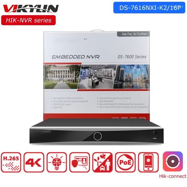 Vikylin Hikvision 16CH POE ACUSENSE 4K NVR DS-7616NXI-K2 / 16P 2SATA Interface pour le HDD CCTV Surveillance Video Network Recorder