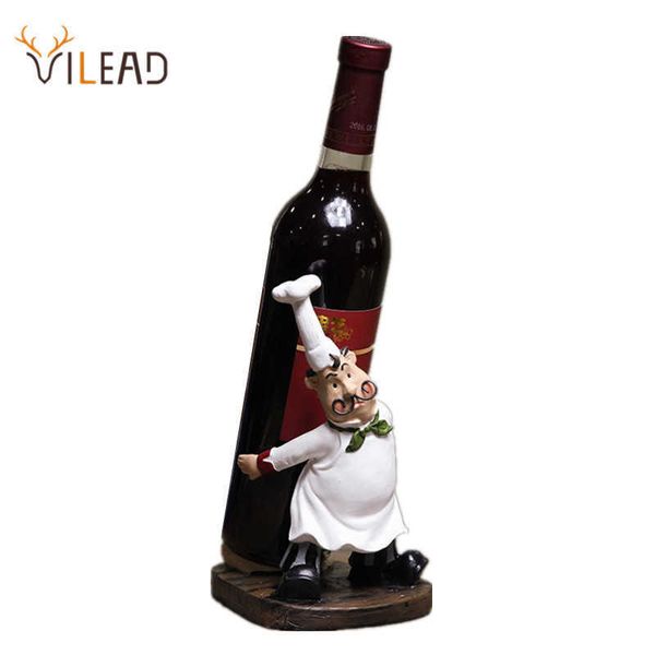 VILEAD 21 cm Résine Moustache Chef Retour Casier À Vin Figurines Creative Restaurant Ornement Personnes Cadeau Artisanat Européen Décor À La Maison 210804