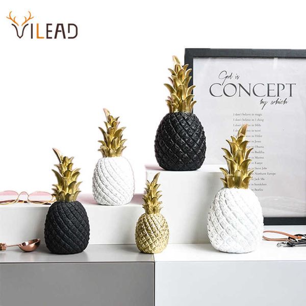 VILEAD 3 tamaños resina piña miniaturas figuritas oro negro blanco fruta modelo artesanías para decoración del hogar 210607