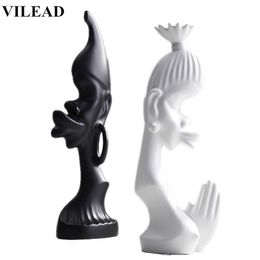 VILEAD 35cm 2Pcs / Set Céramique Glaçure Résumé Homme Femme Figurines Blanc Noir Africain Couple Amant Statue Vintage Home Decor T200331