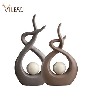 VILEAD Figurines Abstraites En Céramique Statues Miniatures Table Créative Nordique Bureau Maison Salon Décoration Accessoires Cadeaux 210727