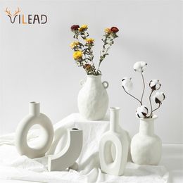 VILEAD Céramique Abstraite Vase Fleur Nordique Décoration De La Maison Planteur Pour Fleurs Plante Pot Figurines pour Intérieur Bureau Décor 211130