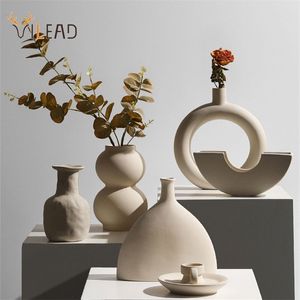 Vilead Ceramic Nordic Flower Vaas Beeldjes voor Interieur Moderne Pot Support Planter Home Woonkamer Decoriton Accessoires 211130