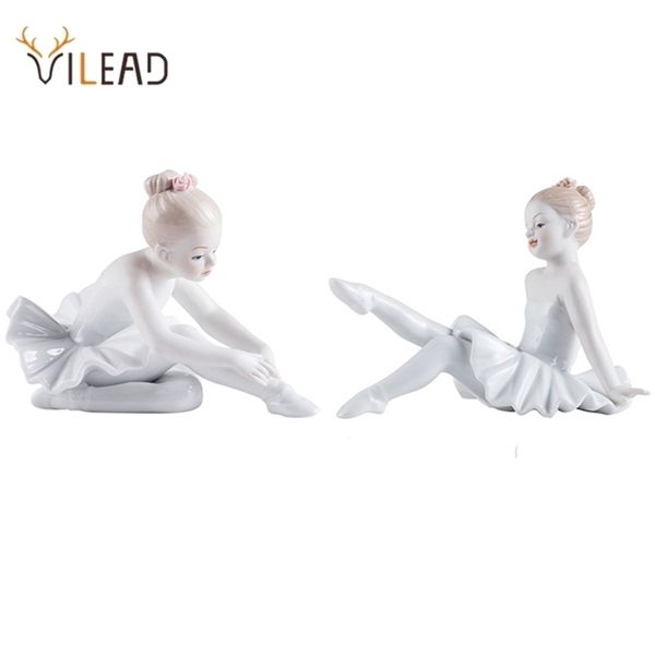 VILEAD Céramique Blanc Ballet Dancing Girl Figurines pour Intérieur Nordic Creative Statues Sweet Home Mariage Decorstion Accessoires 211108