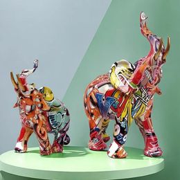 Vilead Graffiti Elephant Sculpture Resin Animal Standue Modern Pop Street Art Figurines Home Living Room Decoratie Interieur 231227