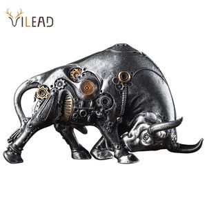 Vilead Style Mécanique Statue Bull Statue Statue Animal Figurines Décor Salon Salon Battle Sculpture Decoration Accessoires 210811