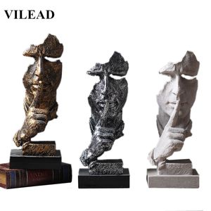 VILEAD Résine 33cm Silence est Masque d'or Miniatures Figurines Ornement abstrait Statuettes Sculpture pour la décoration intérieure Y200104
