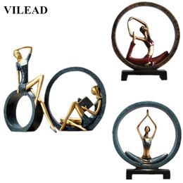 Figura de Yoga abstracta de resina VILEAD, miniaturas creativas para mujer y niña, hermoso modelo para decoración del hogar, decoración de boda T200703235g