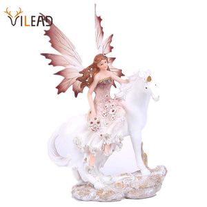 VILEAD resina unicornio cuerno Hada Ángel figuritas encantadora niña flor Hada estatua decoración del hogar regalo creativo jardín de hadas niños 210607