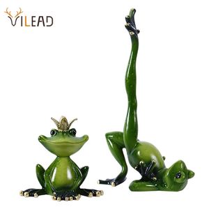 VILEAD Résine Yoga Frog Figurines Jardin Artisanat Décoration Porche Magasin Ornements d'animaux Chambre Intérieur Décor À La Maison Accessoires 210811