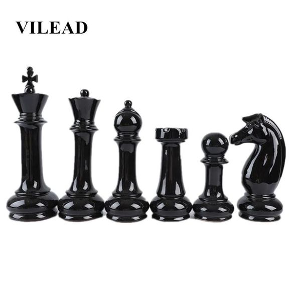 VILEAD ensemble de Six pièces en céramique Figurines d'échecs internationales artisanat européen créatif accessoires de décoration de la maison ornement fait à la main T218d