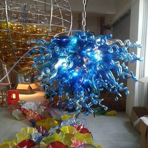 Villa Art Decor Inbouw Montage Hanglamp LED Licht 100% Handgeblazen Glas Kroonluchter Blauw Kleur 28 bij 18 inch