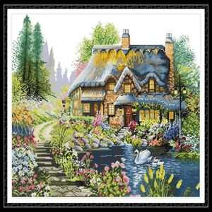 Villa dans la forêt maison kit de point de croix kits de broderie au point de croix faits à la main imprimés comptés sur toile DMC 14CT 11CT2864