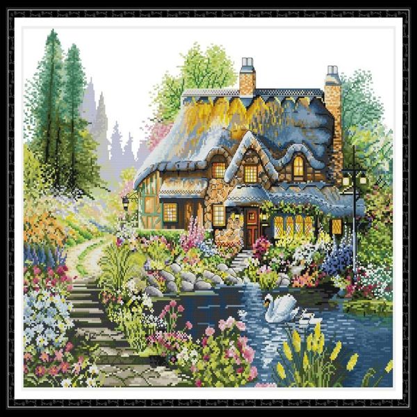 Villa dans la forêt maison kit de point de croix kits de broderie au point de croix faits à la main imprimés comptés sur toile DMC 14CT 11CT249a