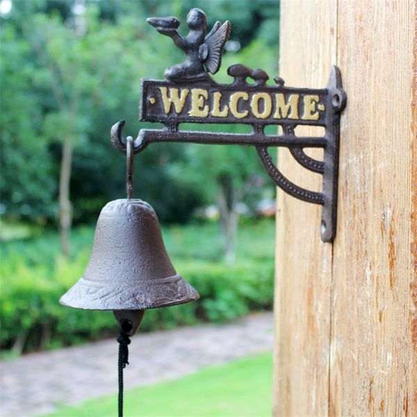 Village Rustic Brown Cast Iron Hanging Angel Bird Welcome Bell Dinner Bells Montado en la pared Home Office Bar Shop Store Pub Door Decor Vintage