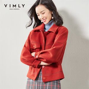 Vimly 2020 automne hiver femmes manteau de laine mode revers simple boutonnage solide à manches longues élégant femme vestes courtes 30190 LJ201106