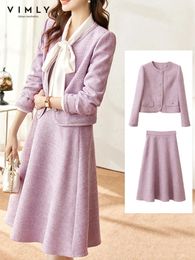 Vimly elegante Koreaanse mode tweedrok sets outfits bijgesneden jas elastische taille a line midi tweedelig set V7688 240508