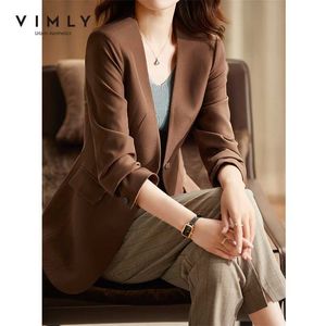 VIMLY veste minimaliste pour femmes automne bureau dame affaires Capable Blazer Double boutonnage femme mode manteaux F8872 211122