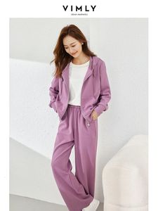 Vimly Purple Waffle Tracksuits Sweat Pant sets pour femmes tenues Spring Casual Zipup Hoodies Two Piece Matching Set V5101 240407