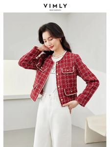 Vimly rouge Style français Plaid élégant Tweed veste printemps Oneck simple boutonnage manteau femmes court vêtements de dessus pour femmes M6179 240307