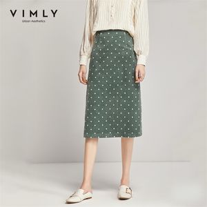 Vimly dames rok herfst lente witte stippen bloemenprint midi rok hoge taille elegante vrouwelijke bodem f3592 210311