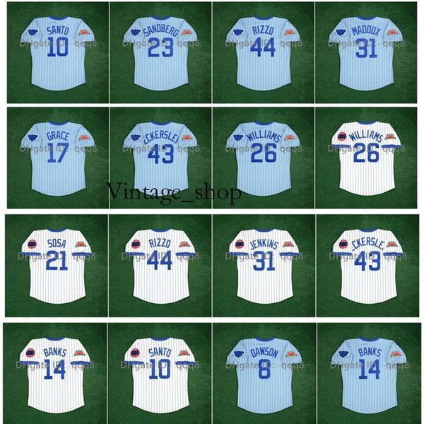 VIN 1970 Le 100e maillot de baseball Ryne Sandberg Ron Santo Anthony Rizzo Greg 31 Maddux Mark Grace Dennic Eckersley Billy Williams Sammy