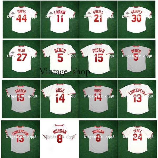 VIN 1990 World Series Jersey de baseball vintage Eric Davis George Foster Pete Rose Dave Concepcion Ken Griffey Jr. Barry Larkin Johnny Bench Paul