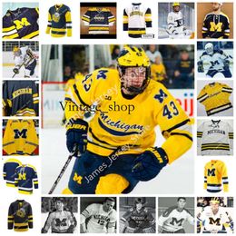 VIN 2022 NCAA Custom Michigan Wolverines Cousue de hockey universitaire Jersey 13 Kent Johnson Jacob Truscott Johnny Beecher Brendan Brisson Keato