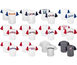 Vin College viste camisetas para hombre para mujer KidsUSA CANADÁ JAPÓN ITALIA MÉXICO Puerto Rico 2017 Clásico Mundial de Béisbol Cust3619740