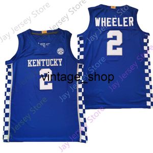 Vin Kentucky Wildcats basketbalshirt NCAA College Sahvir Wheeler blauw maat S-3XL volledig gestikt jeugdheren