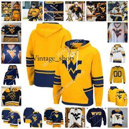 Vin NCAA W V U Cousue de hockey Jersey 57 Nicholas Grandy 44 Joe Henry 52 Tyler Howcroft 3 Isaac Jones 23 Dmitri Jukus 98 Jake Moleski Keega