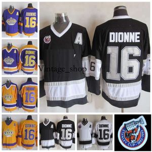 VIN VINTAGE # 16 Marcel Dionne Hockey Jerseys Jaune CCM Classic Cousted Jersey noir blanc jaune un patch 100e