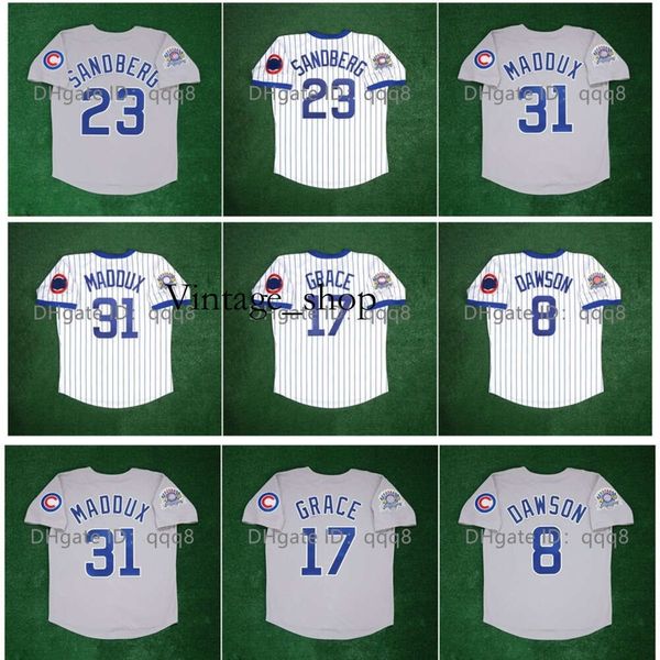 VIN VINTAGE 1990 All Star Game Patch Baseball Jerseys Greg 31 Maddux 23 Ryne Sandberg 8 Andre Dawson 17 Mark Grace Gray White Jersey Size S M L