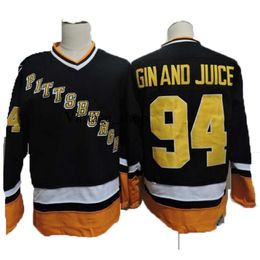 Vin Vintage Pittsburgh 94 Gin en Juice Hockey Jerseys Mens Snoop Dogg Muziekvideo Gin en Juice Black Stitched Jersey S-XXXL