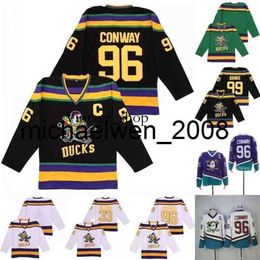 Vin Weng Mighty of Movie Jersey 33 Greg Goldberg 96 Charlie Conway 99 Adam Banks Ice Hockey Jerseys Black Green Blanc Purple