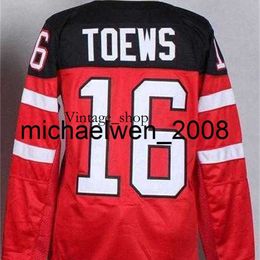 Vin Weng Vintage 2015 World Juniors IIHF 100e anniversaire Jerseys 16 Jonathan Toews Jersey de hockey sur glace rouge 100% brode