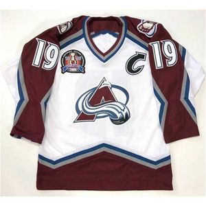 Vin374040Vintage 1996 Stanley Cup Joe Sakic Colorado Avalanche Wit Geborduurde Hockey Jerseys Pas elke naam en cijfertrui aan