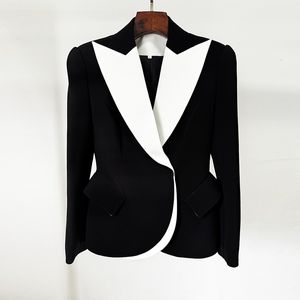 Vinatge 2024 Fashion Black Rapel Neck Lange mouwen Patchwork Overdekte Knopen Slim Fit Women Suit Jack High End Coats 52825