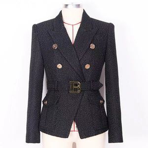 Vinatge 2024 V Revers Hals Zakken Lange Mouwen Letter Knoppen Riem Dames Blazer Designer High End Jassen 3165