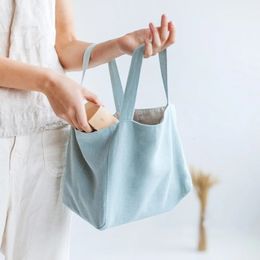 Vinatge, bolsos de hombro de gran capacidad de lino y algodón, bolso de compras portátil plegable, bolsa de tela ambiental para supermercado, bolsa para mujer 240127