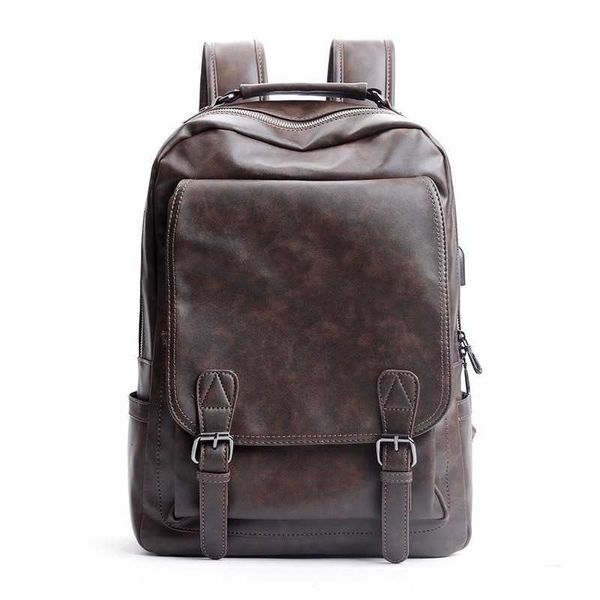 Mochila Vinatge a la moda para hombre, bolso de viaje impermeable de cuero PU, mochila para ordenador portátil con hebilla, mochila escolar para estudiantes de ocio para hombre, mochila 230411