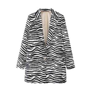 Vinatge Vrouw Losse Zebra Strepen Blazer Jassen Lente Casual Dames Basic Uitloper Vrouwelijke Elegante Streetwear Jassen 210515