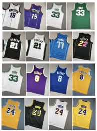 Vince Carter Larry 33 Bird Throwback Celtices KILD Basketball Jersey Jeugd Mamba Bryant Tim Duncan Luka Doncic Jimmy Butler Zwart Wit Geel Size S-XL