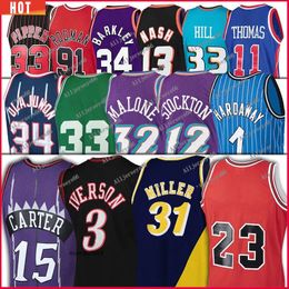 Camisetas de baloncesto retro de Vince Carter Allen Iverson 3 John Stockton Mike Miller 12 Malone 32 Grant Hill Kevin Garnett Jason Williams Tim