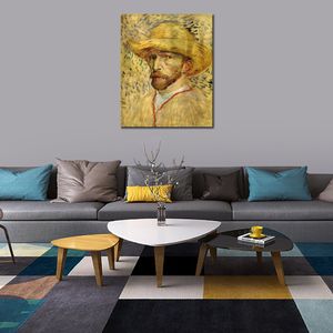 Vincent Van Gogh Toile Art Autoportrait avec Chapeau De Paille À La Main Peinture À L'huile Impressionniste Oeuvre Décor À La Maison Moderne