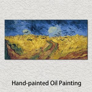 Großes Ölgemälde von Vincent Van Gogh, Weizenfeld mit Krähen, handgefertigtes Leinwandbild, Kunst für Schlafzimmerdekoration, hochwertiges Geschenk