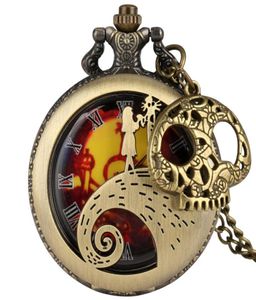 Vine Antique Watch Hollow Case The Nightmare Before Christmas Unisex Quartz Analog Pocket horloges Skull Accessoire ketting chai4215834